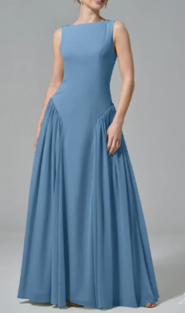AW BRIDAL 0 XS dusty blue Claudine chiffon bridesmaid party maxi dress NEW 0B18